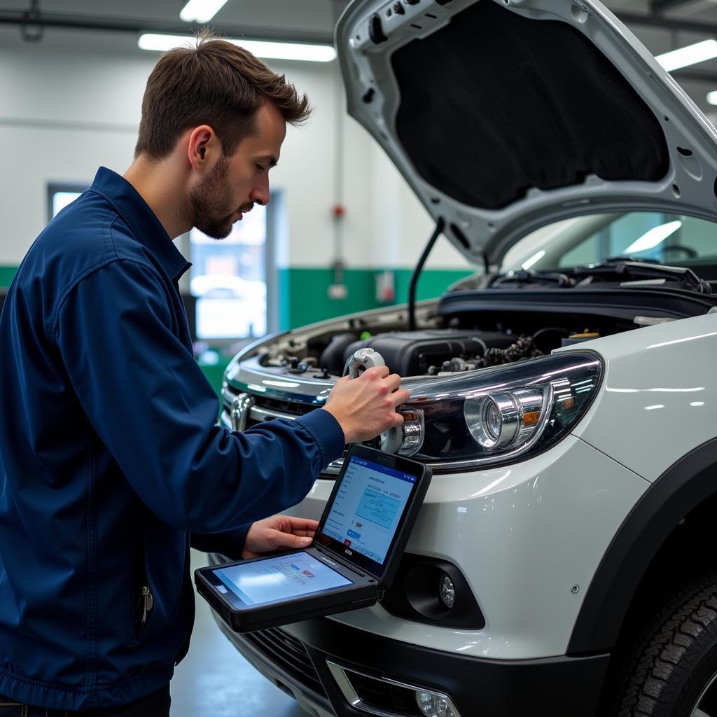 Mechanic Inspecting the Fuel Cell Stack of a Hydrogen Car