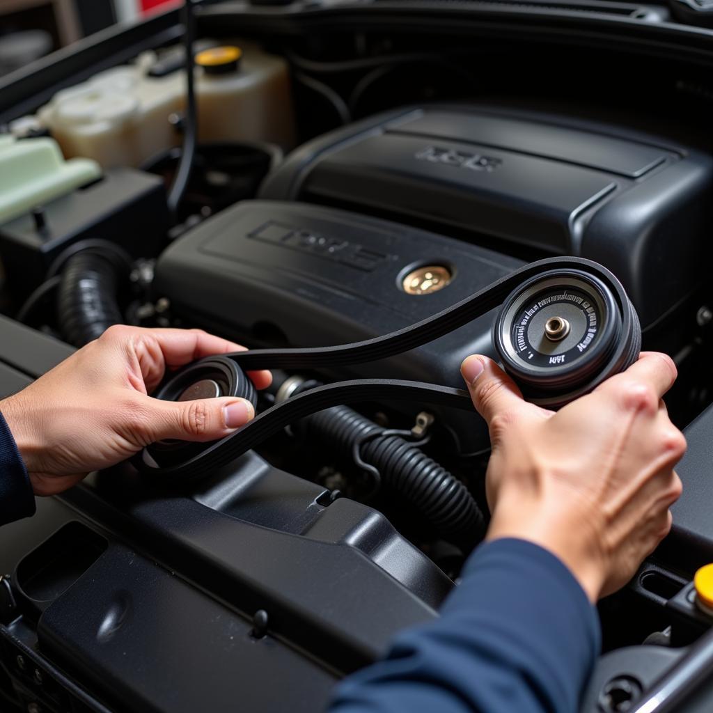 Inspecting Serpentine Belt during 120,000 Miles Car Maintenance