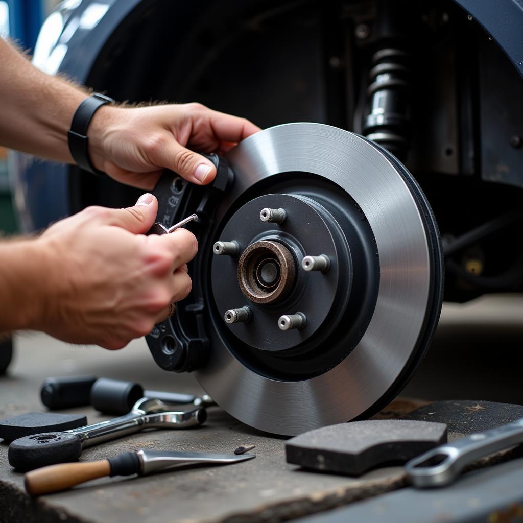 Mechanic inspecting brake pads in Livermore CA