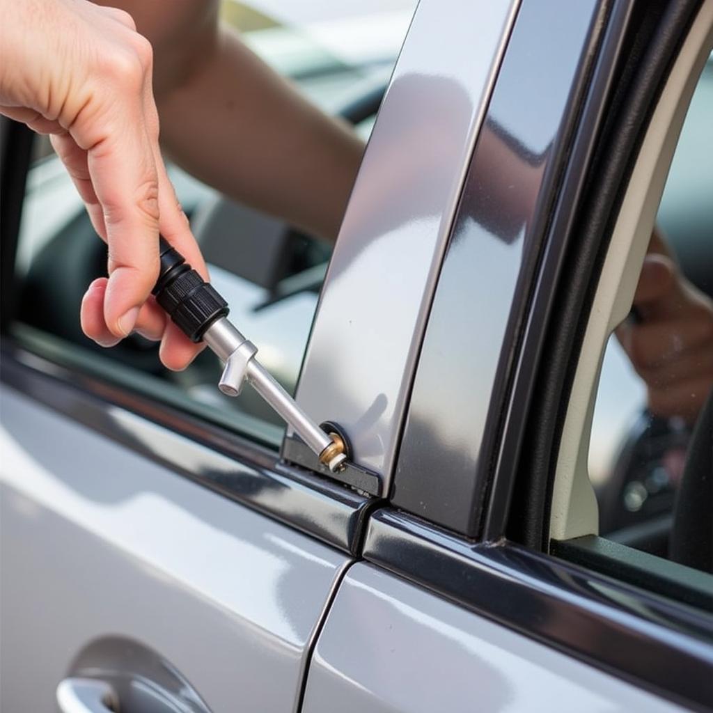 Applying lubricant to the car window tracks