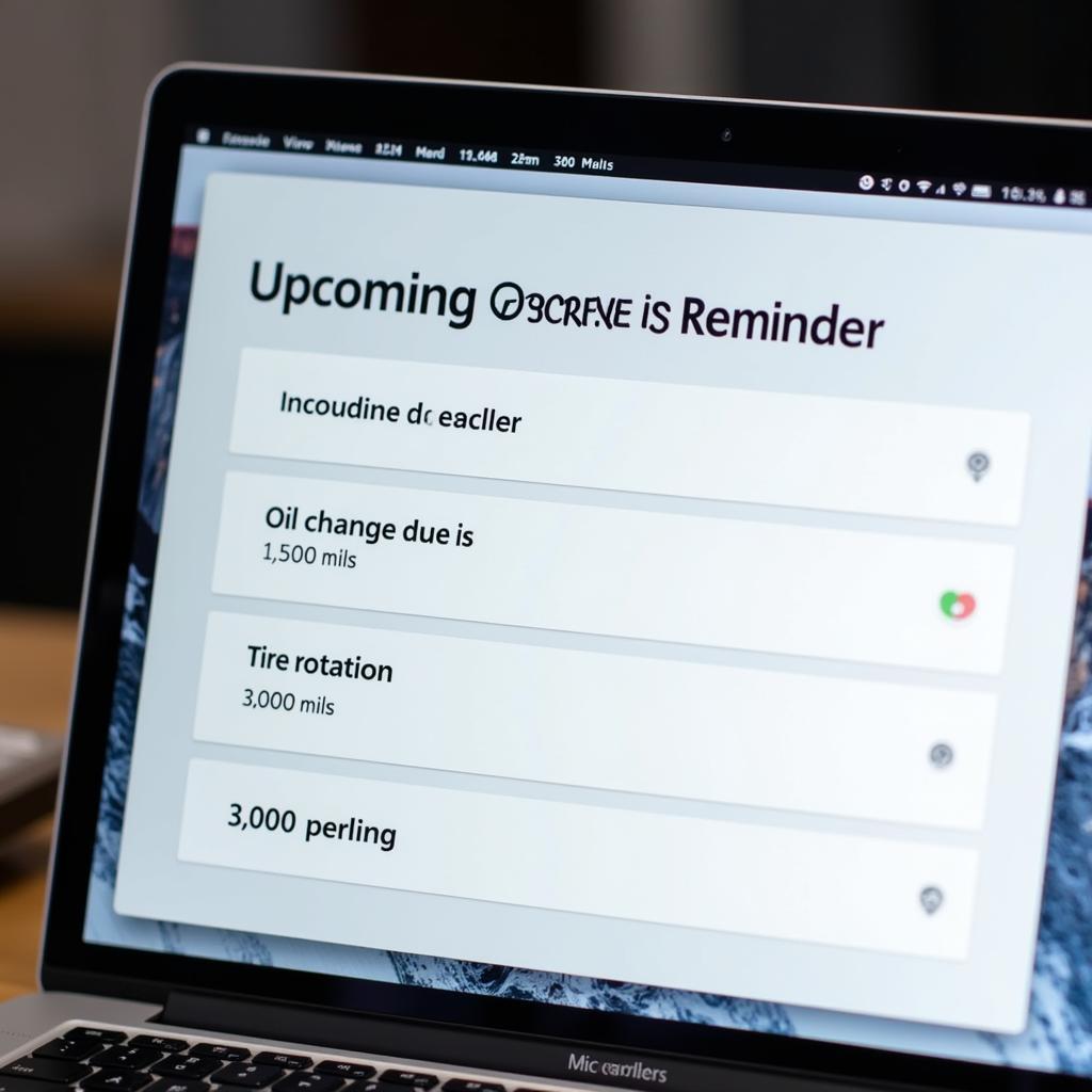 Mac car maintenance app displaying service reminders for oil change and tire rotation.