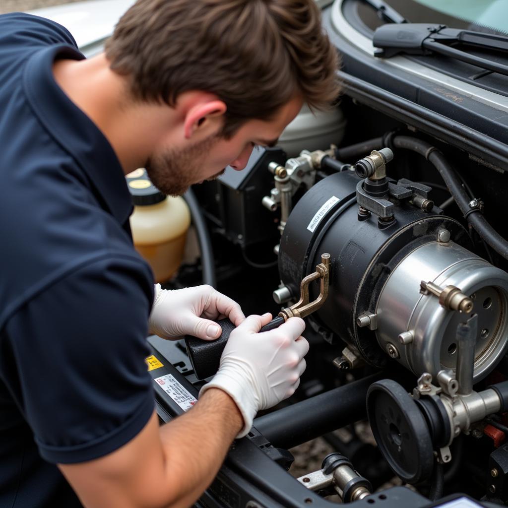 Mechanic Checking Car A/C Compressor