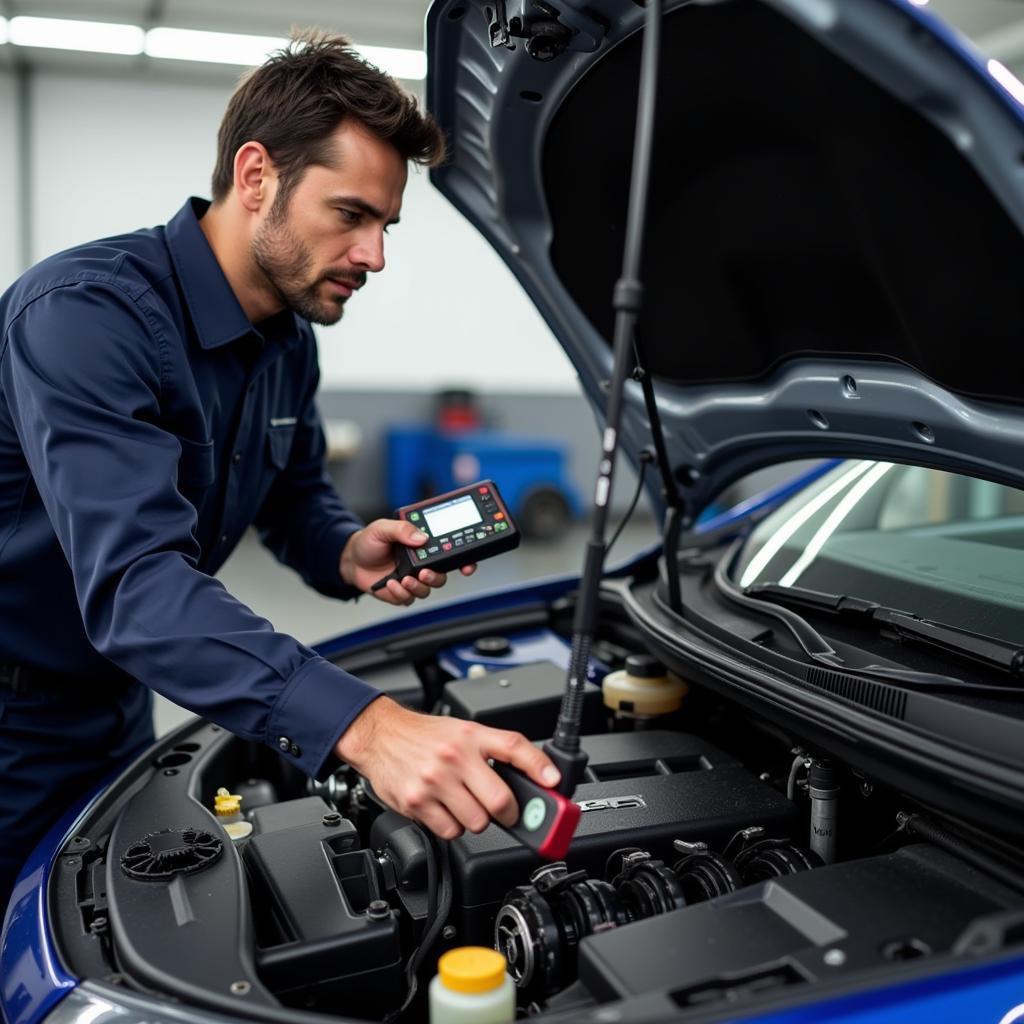 A certified mechanic inspecting a car engine