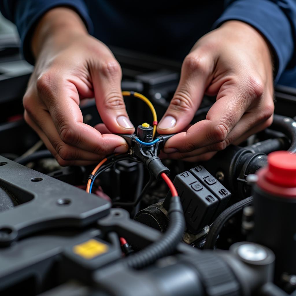 Mechanic Checking Car Wiring Harness