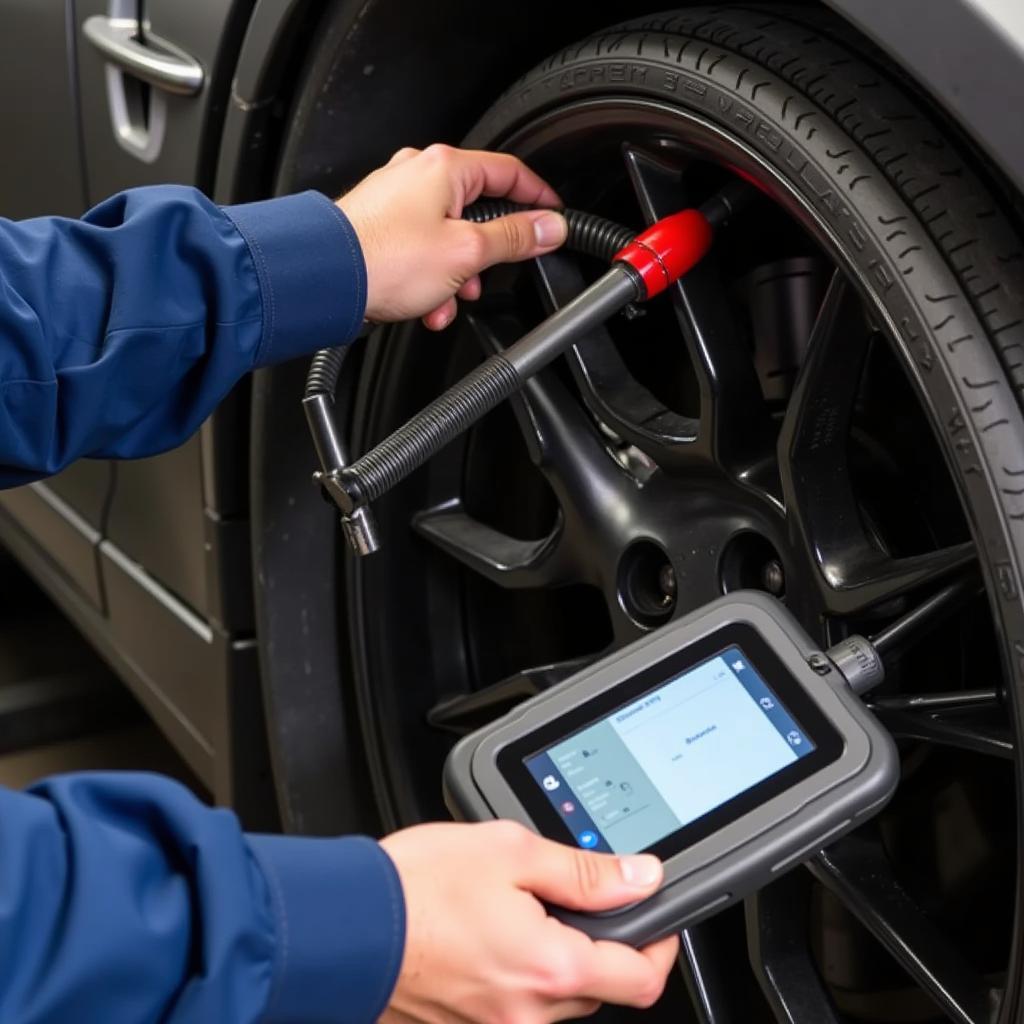 Mechanic Diagnosing Stiff Steering