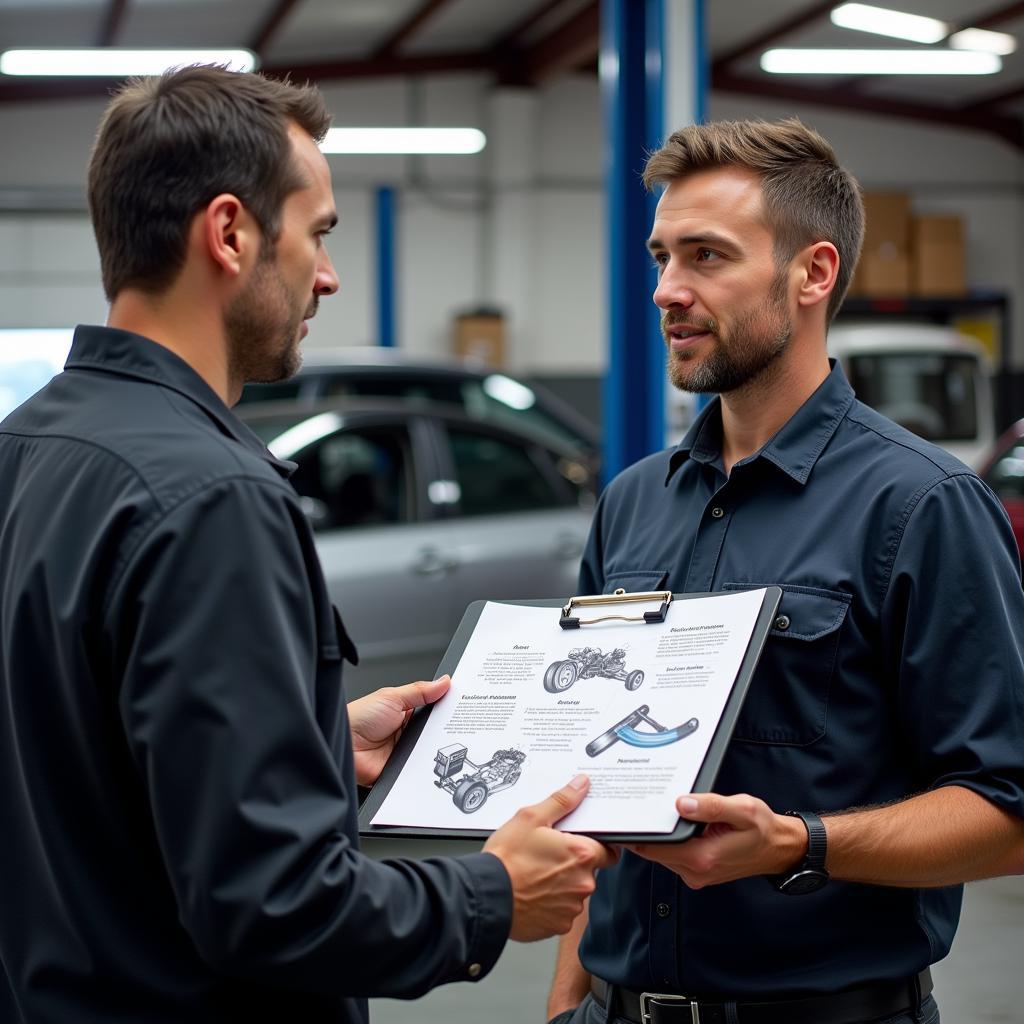 Mechanic Discussing Car Maintenance with a Customer