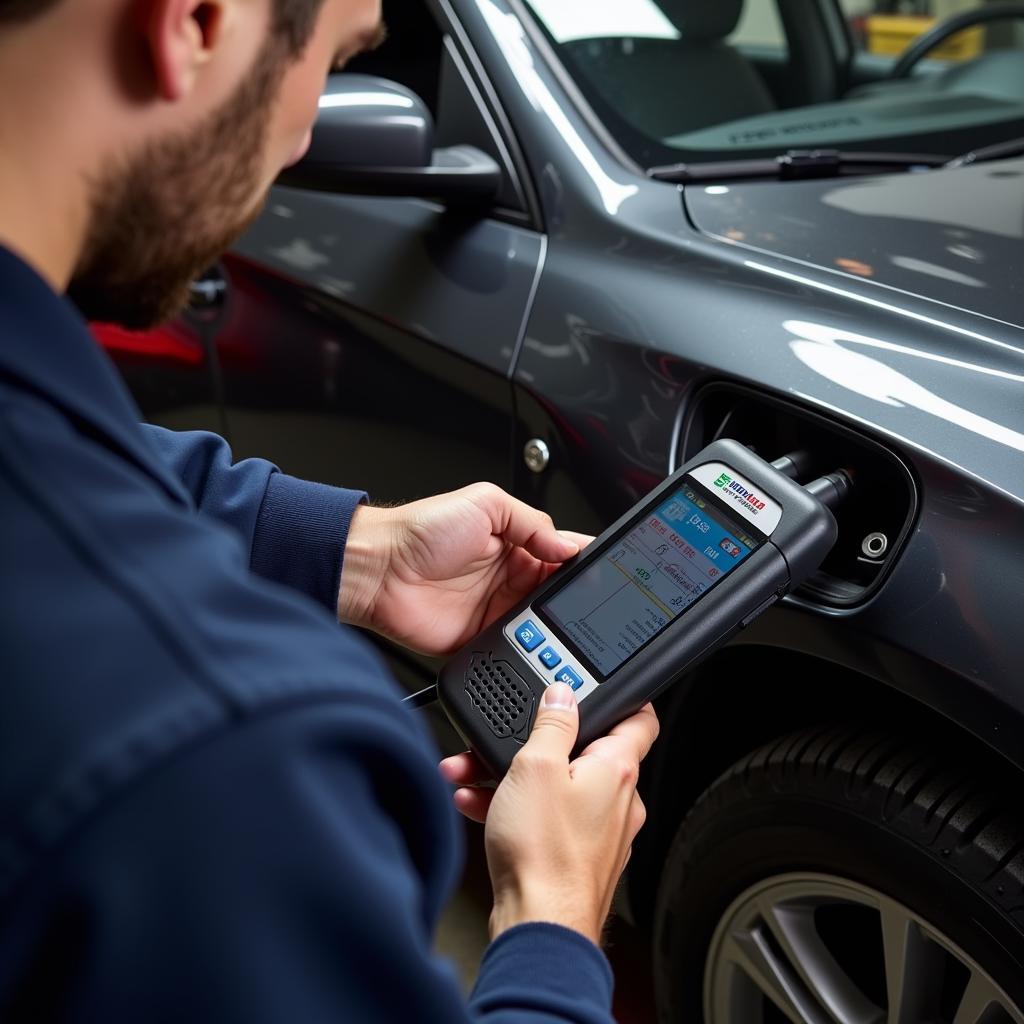 Mechanic Diagnosing Car in Limp Mode with OBD-II Scanner