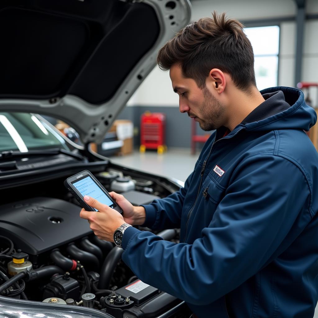 Mechanic Diagnosing Car Problem