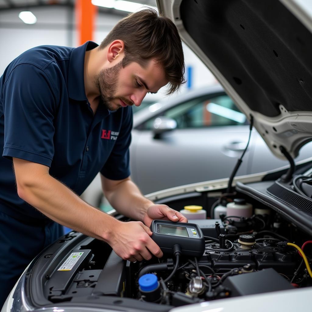 Mechanic Diagnosing Car Problem After Reset