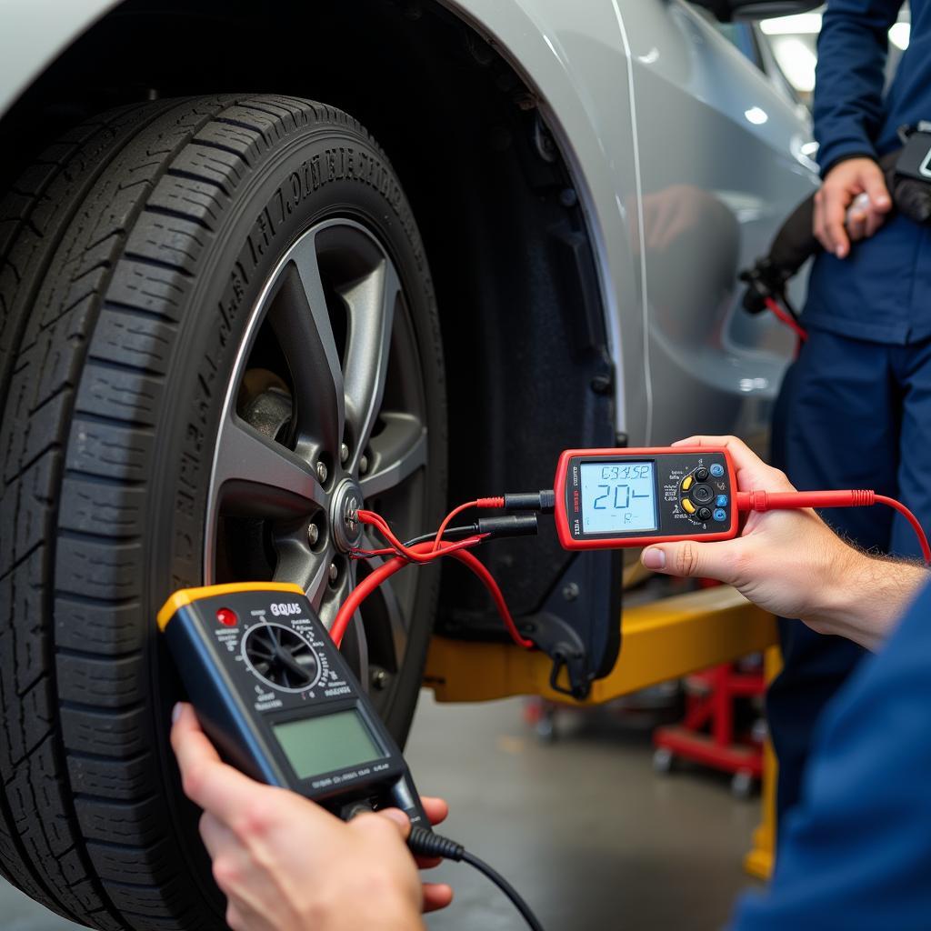 Mechanic Diagnosing Car Wiring Problem