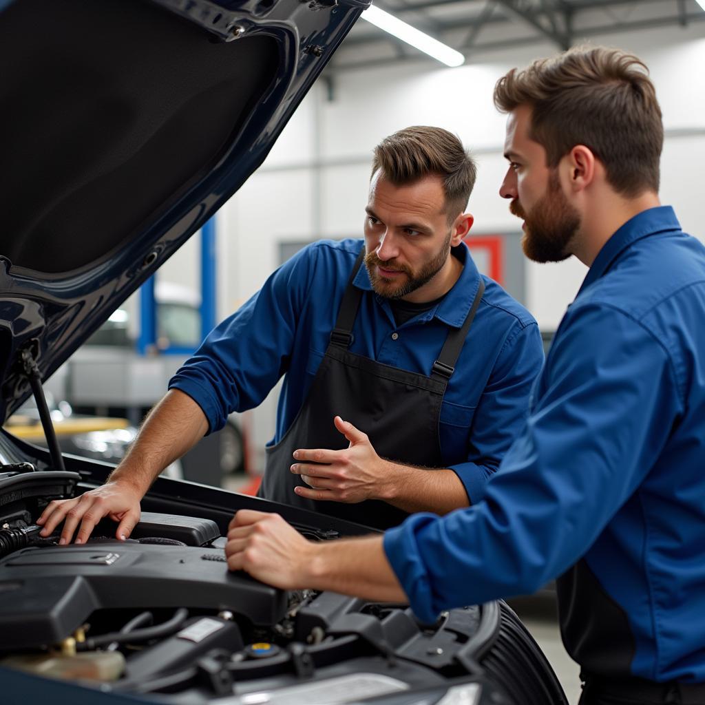 Mechanic Explaining Car Issues to Car Owner