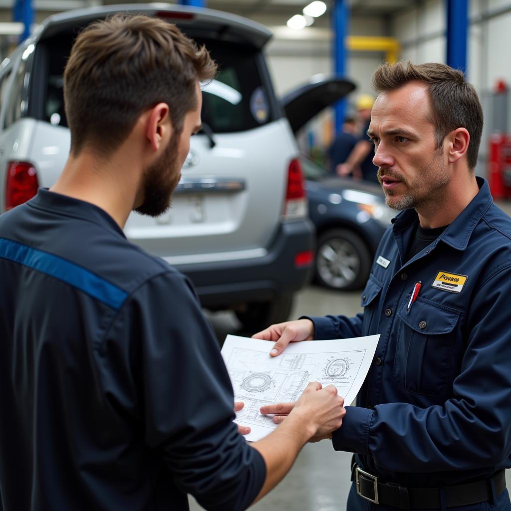 Mechanic Explaining Car Repair to Customer