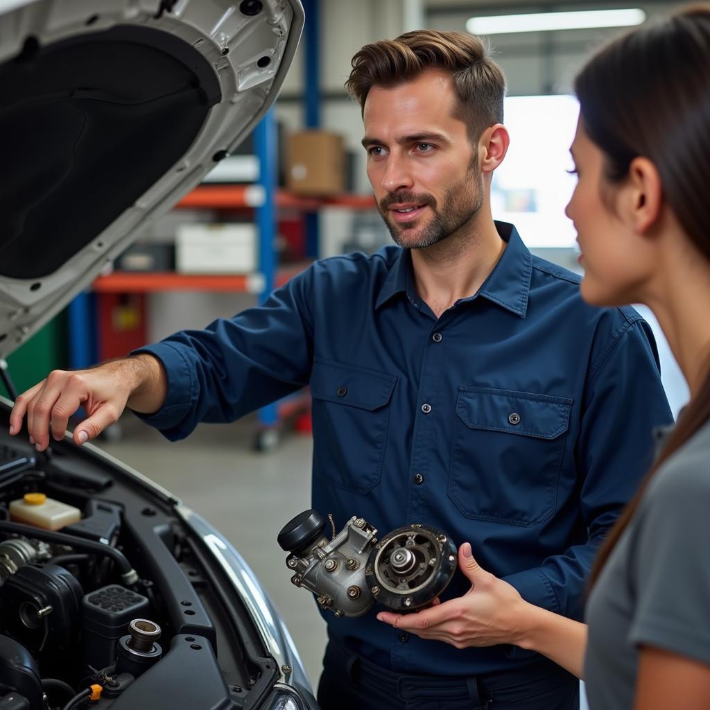 Mechanic Explaining Car Repair to Customer