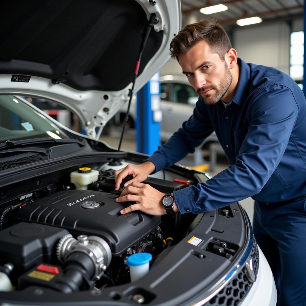 Mechanic Inspecting Car Engine