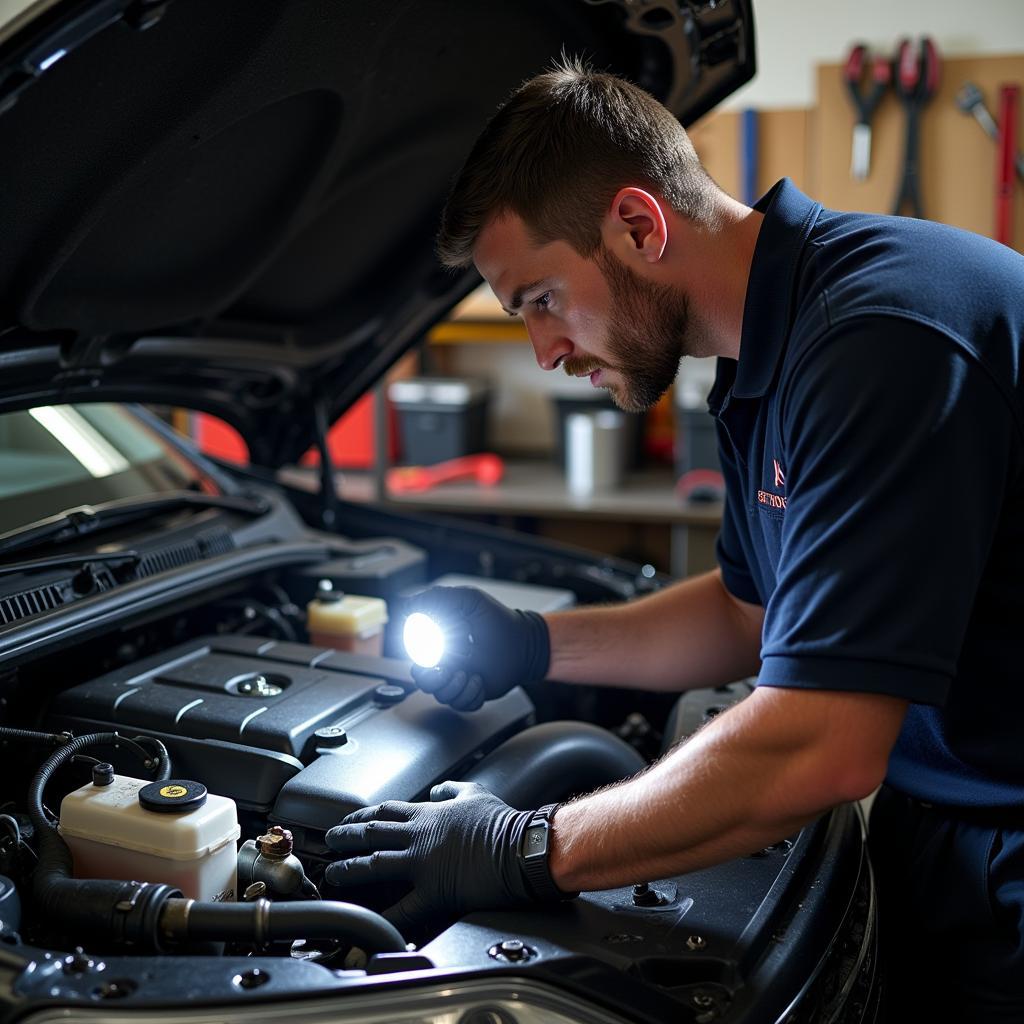 Mechanic Inspecting Car Engine