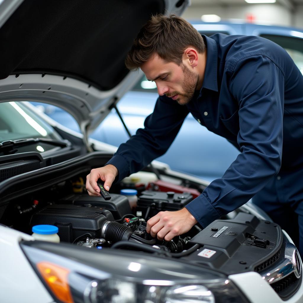 Mechanic Inspecting a Car Engine