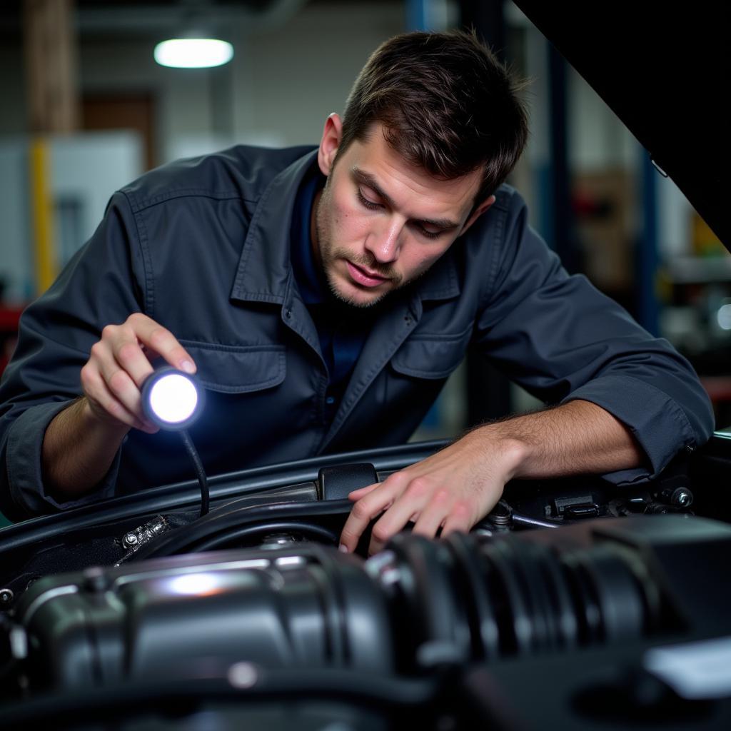 Mechanic Inspecting Car Engine