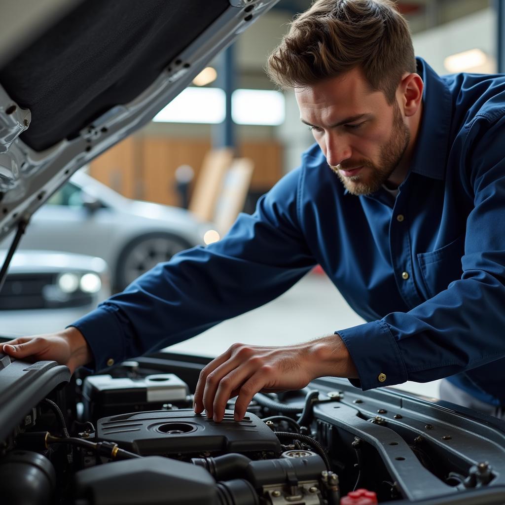 Mechanic Inspecting Engine