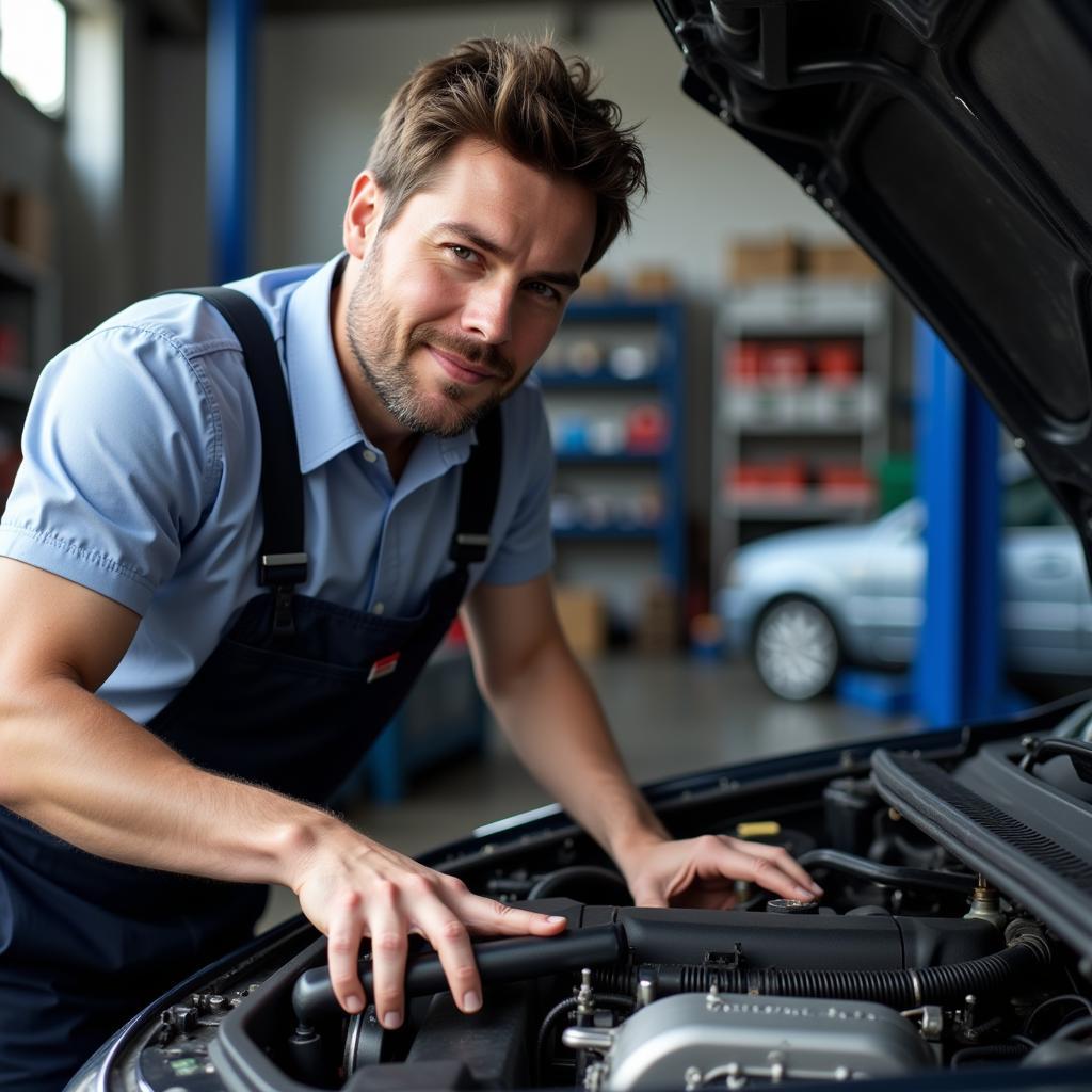 Mechanic Inspecting Car Engine