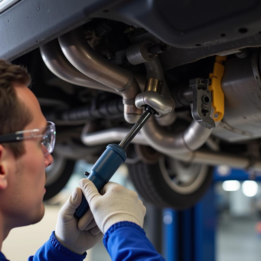 Mechanic Inspecting a Car's Exhaust System