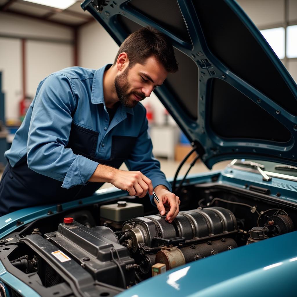 Mechanic Evaluating a Fixer-Upper's Engine