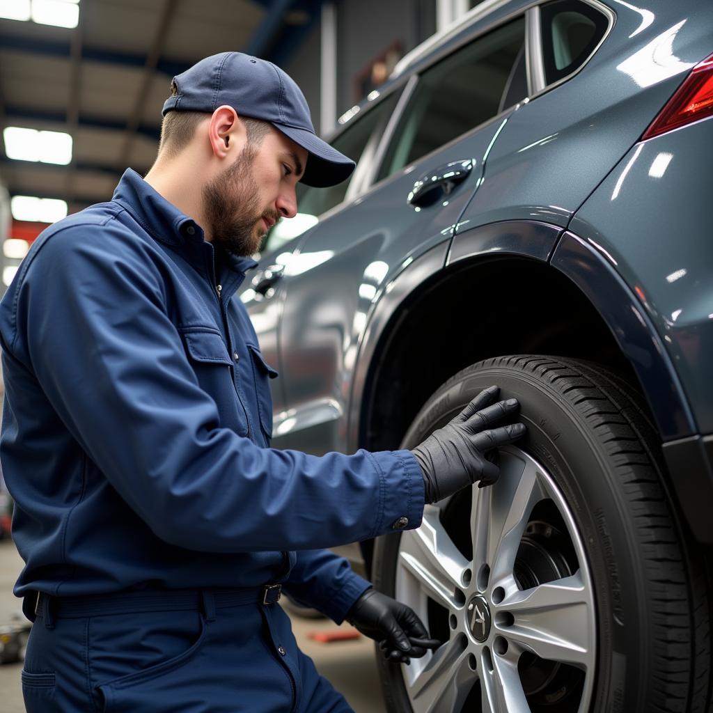 A mechanic performing routine car maintenance