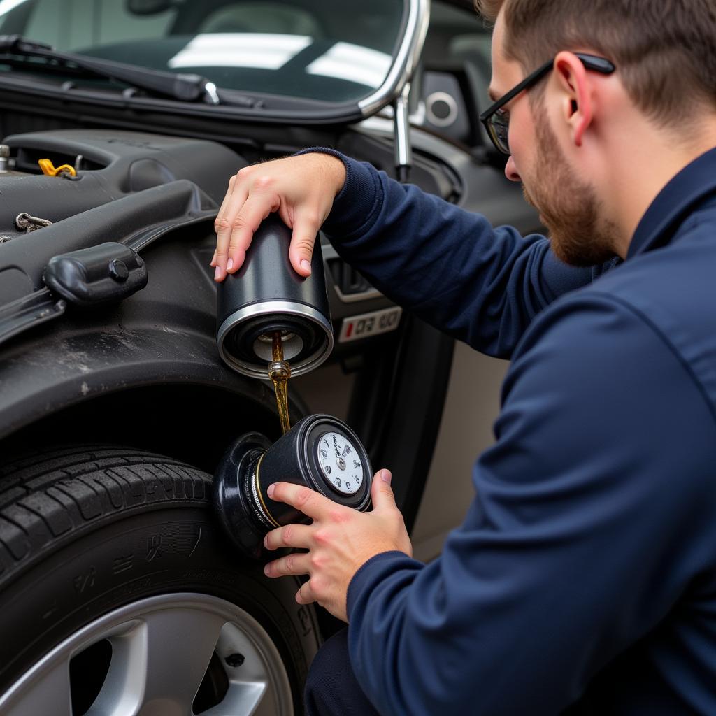 Mechanic Performing Routine Maintenance on German Car