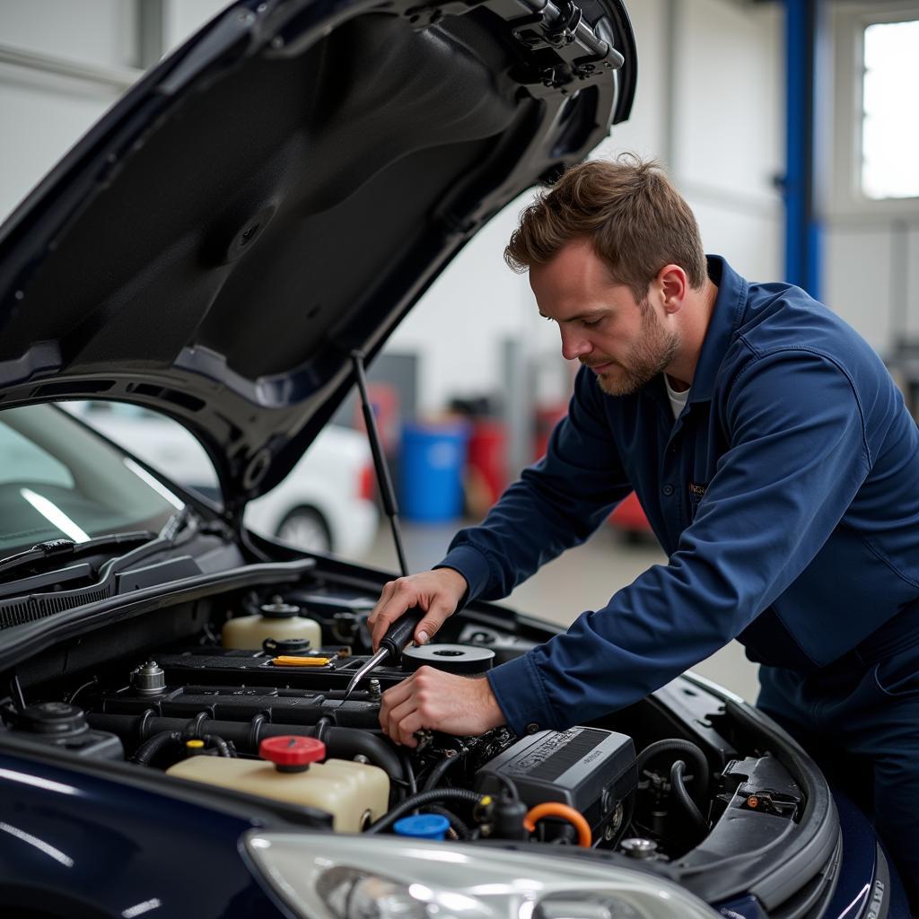 Mechanic Repairing Car