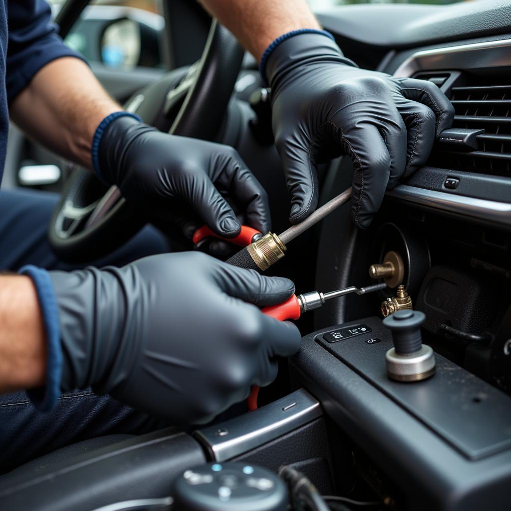 Mechanic Repairing Car AC System