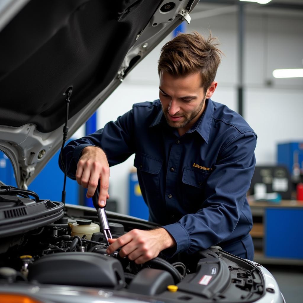 Mechanic Repairing a Car Engine