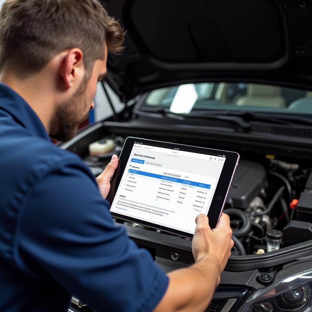 Mechanic Using Car Maintenance App