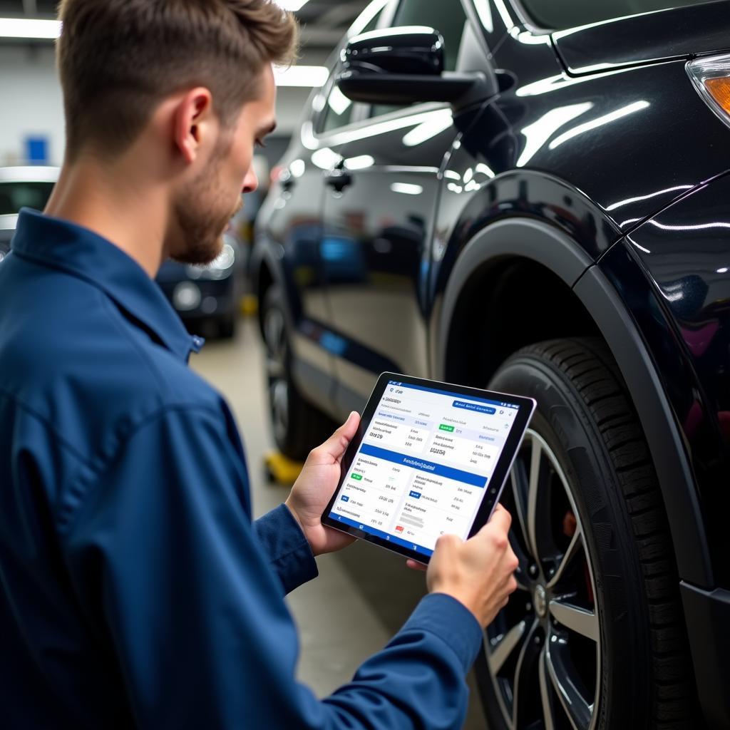 Mechanic Using Car Maintenance App