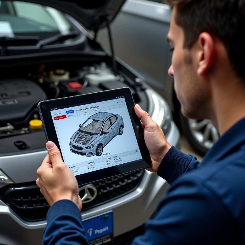 Mechanic Using Car Maintenance App on Tablet