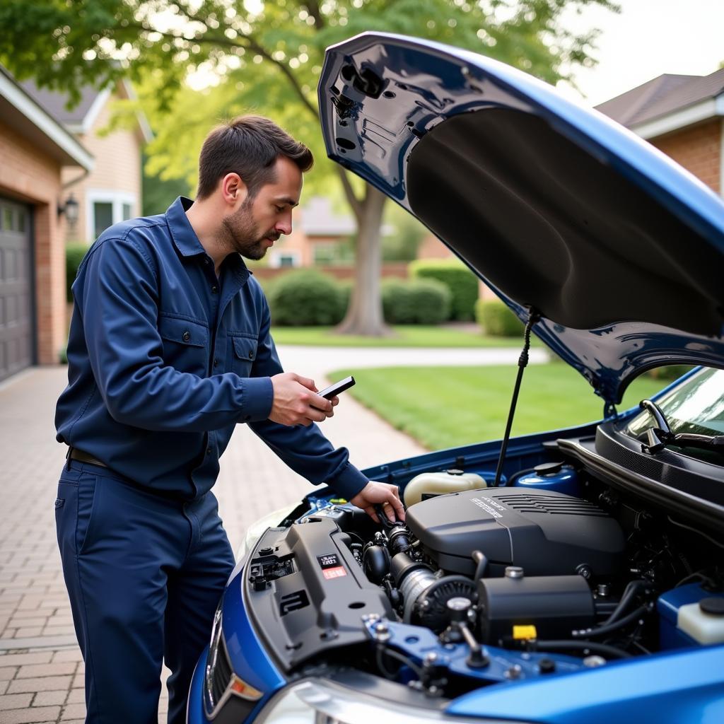 Mobile Mechanic Performing Car Repair On-site