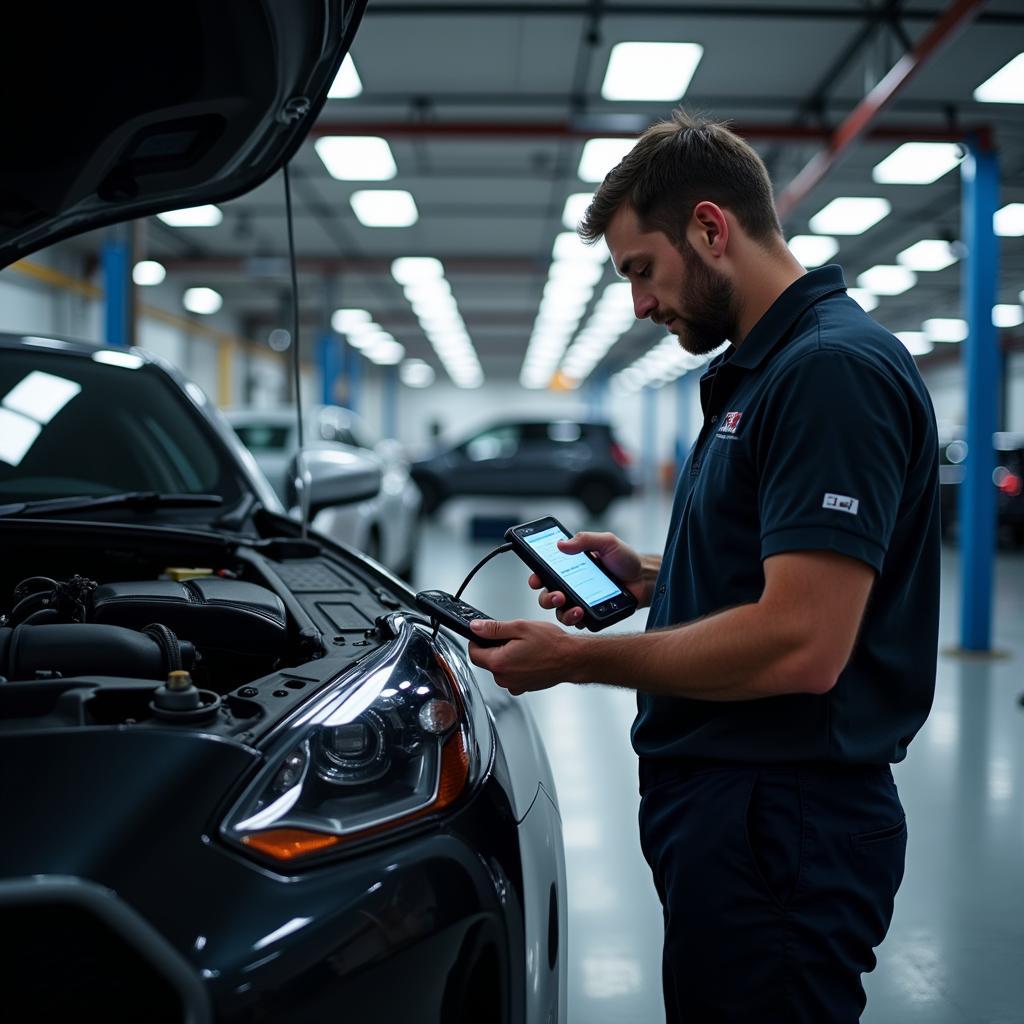 Modern Car Undergoing Maintenance Check