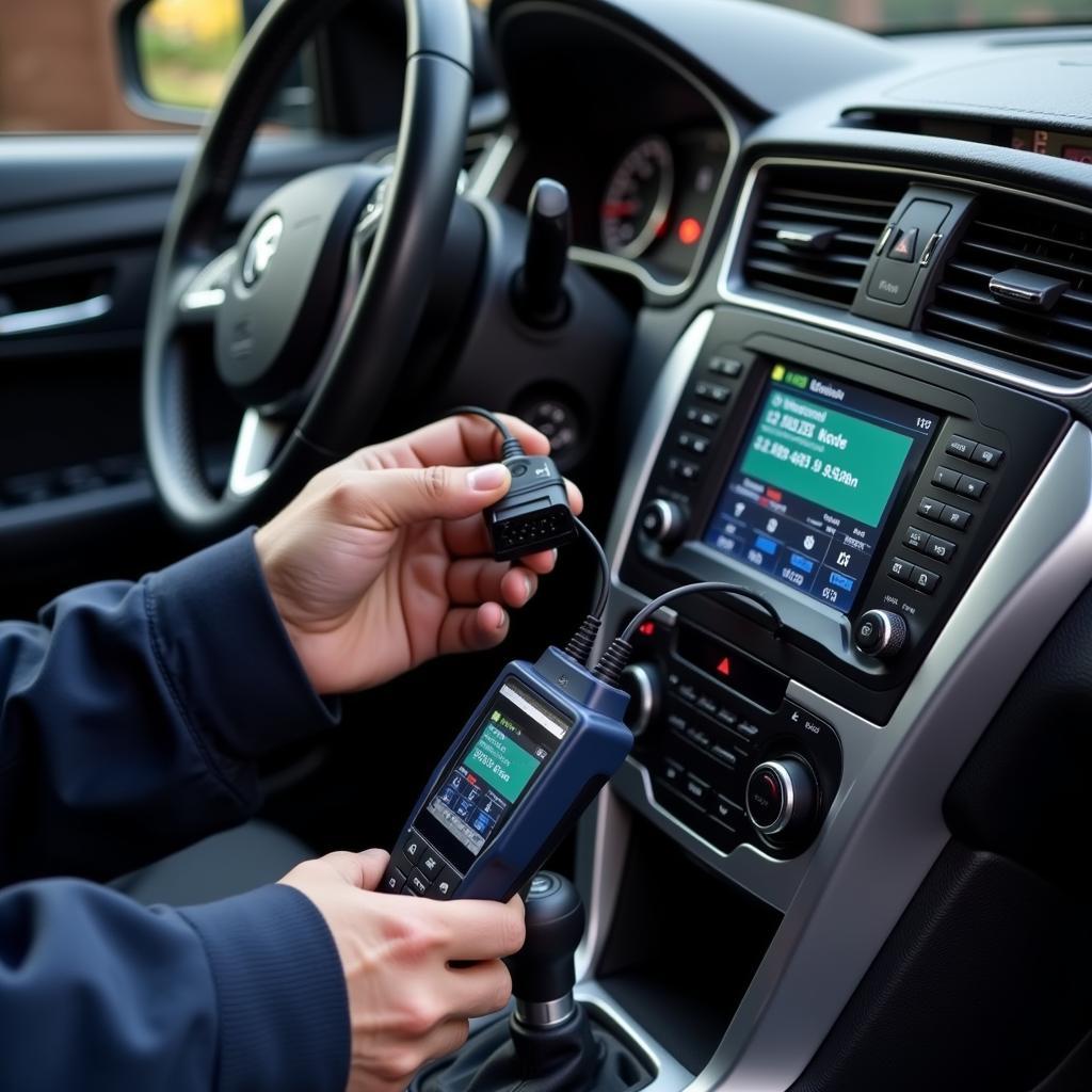 Diagnosing Multiple Car Problems: A mechanic using a diagnostic tool to identify the root cause of several car issues.