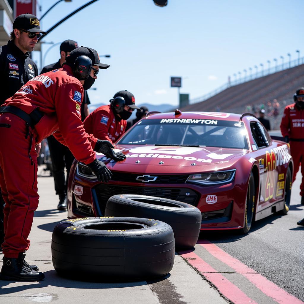 NASCAR Pit Crew Changing Tires During a Pit Stop