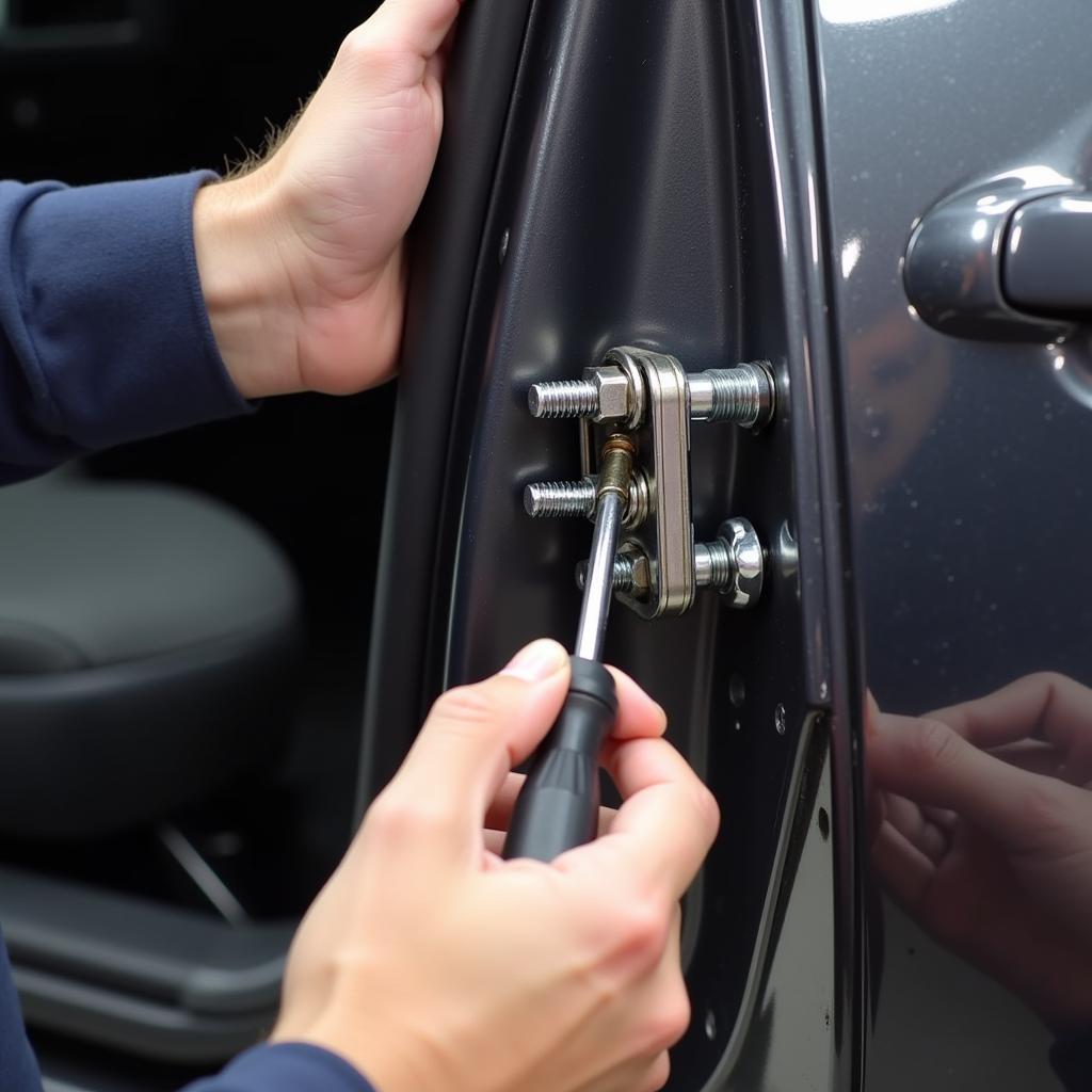 Installing a new car door hinge on a vehicle