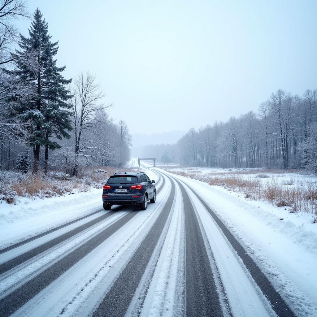 Northern European Winter Road with Salt