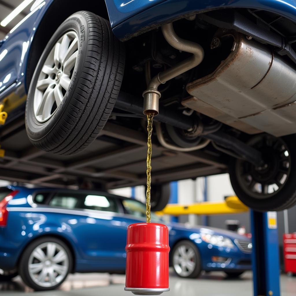 Car Undergoing an Oil Change Service