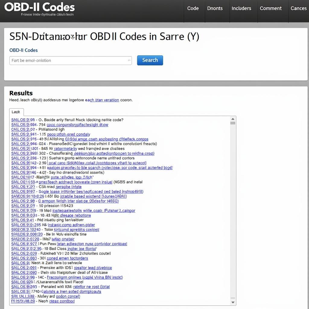 Online OBD Code Database Screenshot