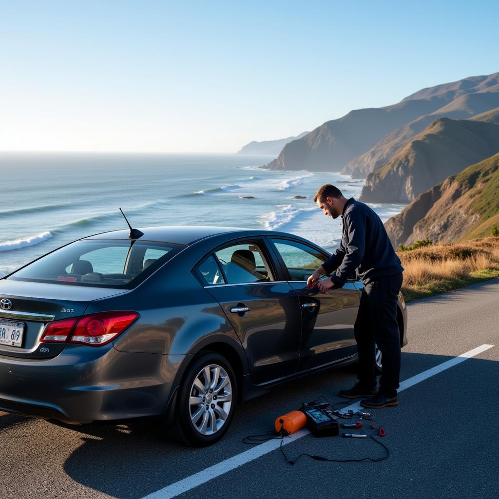 Car maintenance on the Pacific Coast Highway