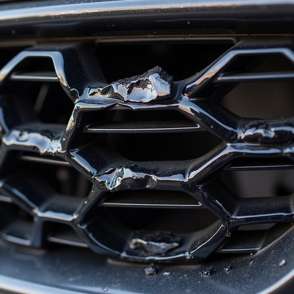 Assessing the damage on a car's plastic grill