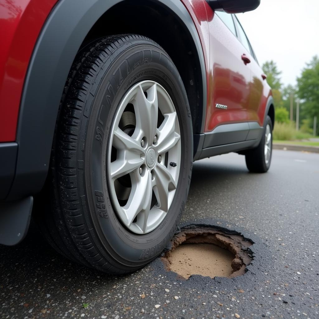 Car Tire Damaged by Pothole