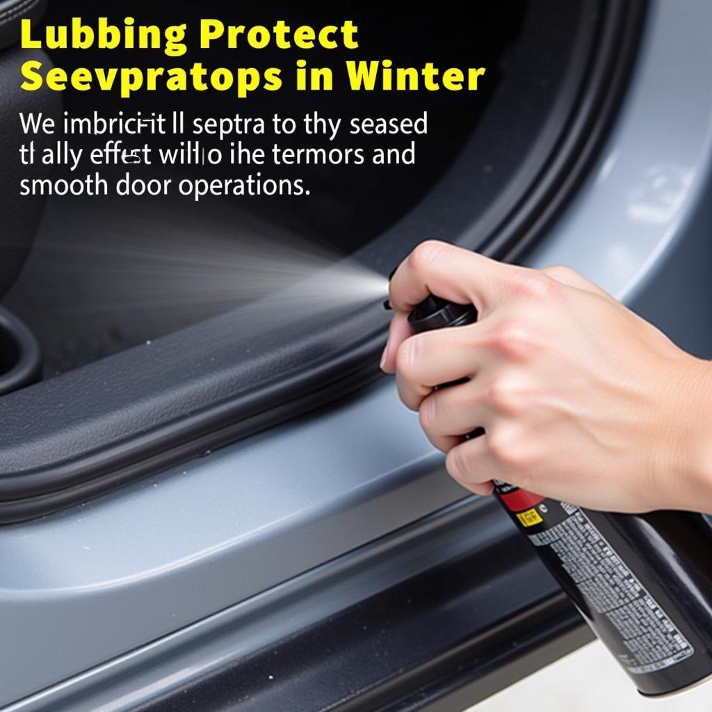 Applying silicone lubricant to car door seals to prevent freezing in winter.