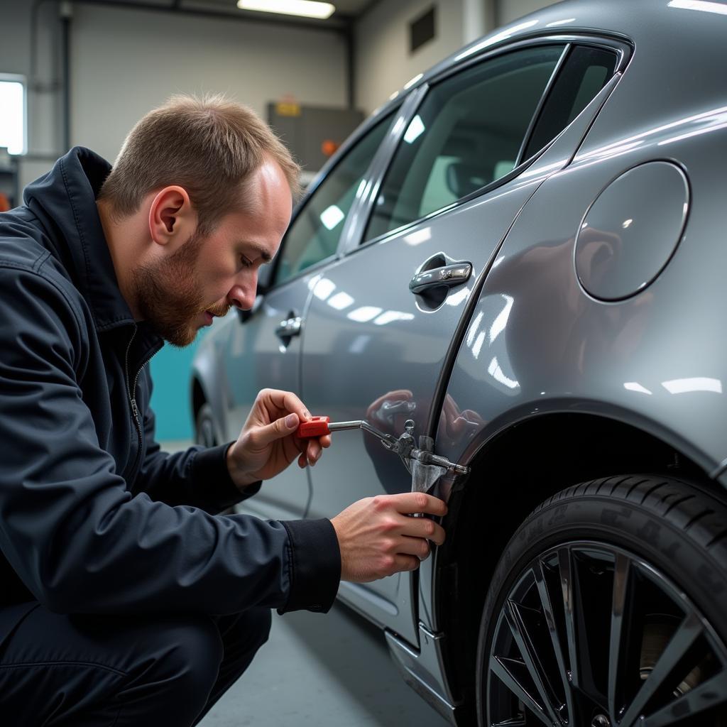 Professional Dent Repair in Progress