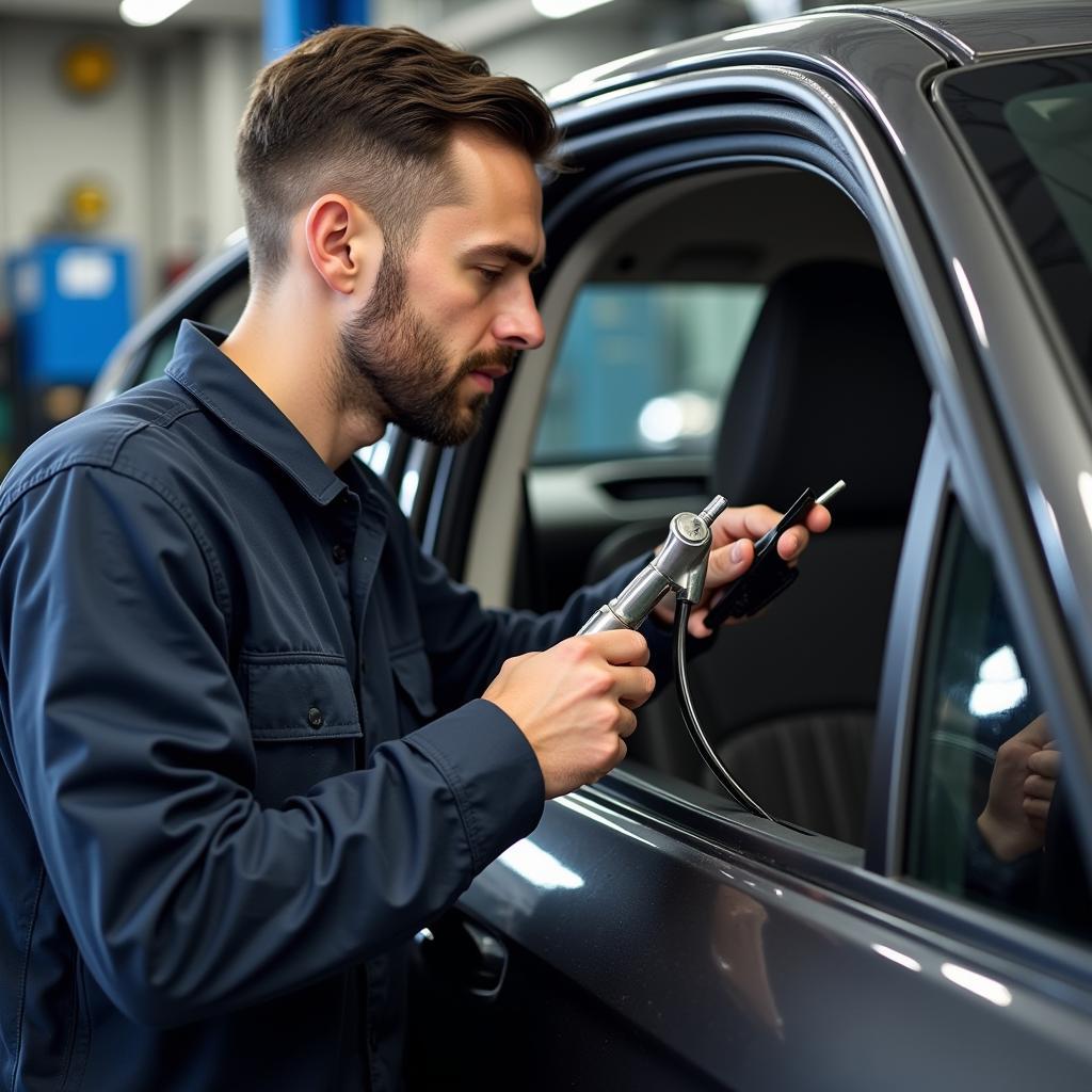 Professional Installing a Car Door Window Seal