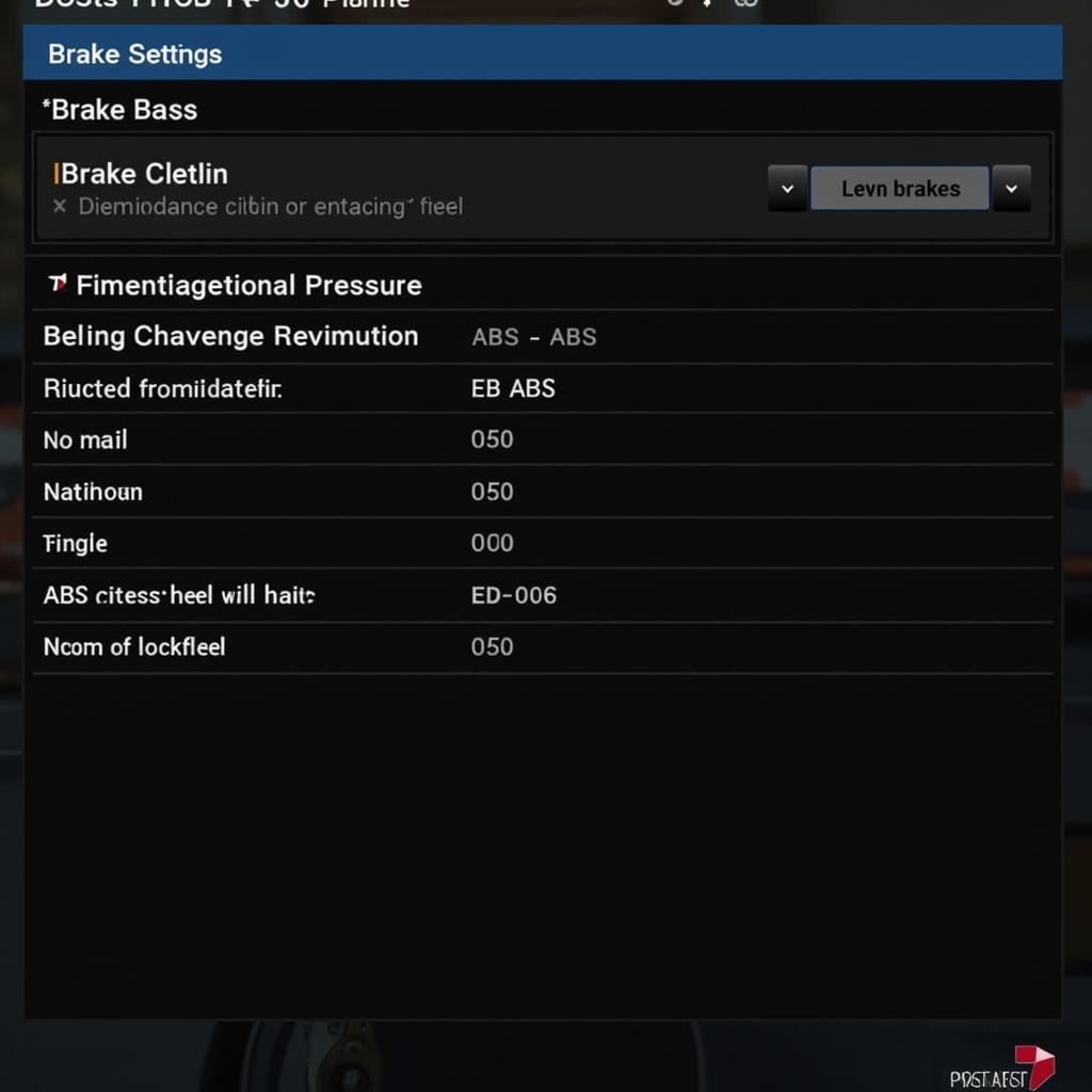 Project Cars brake settings menu displaying adjustable parameters