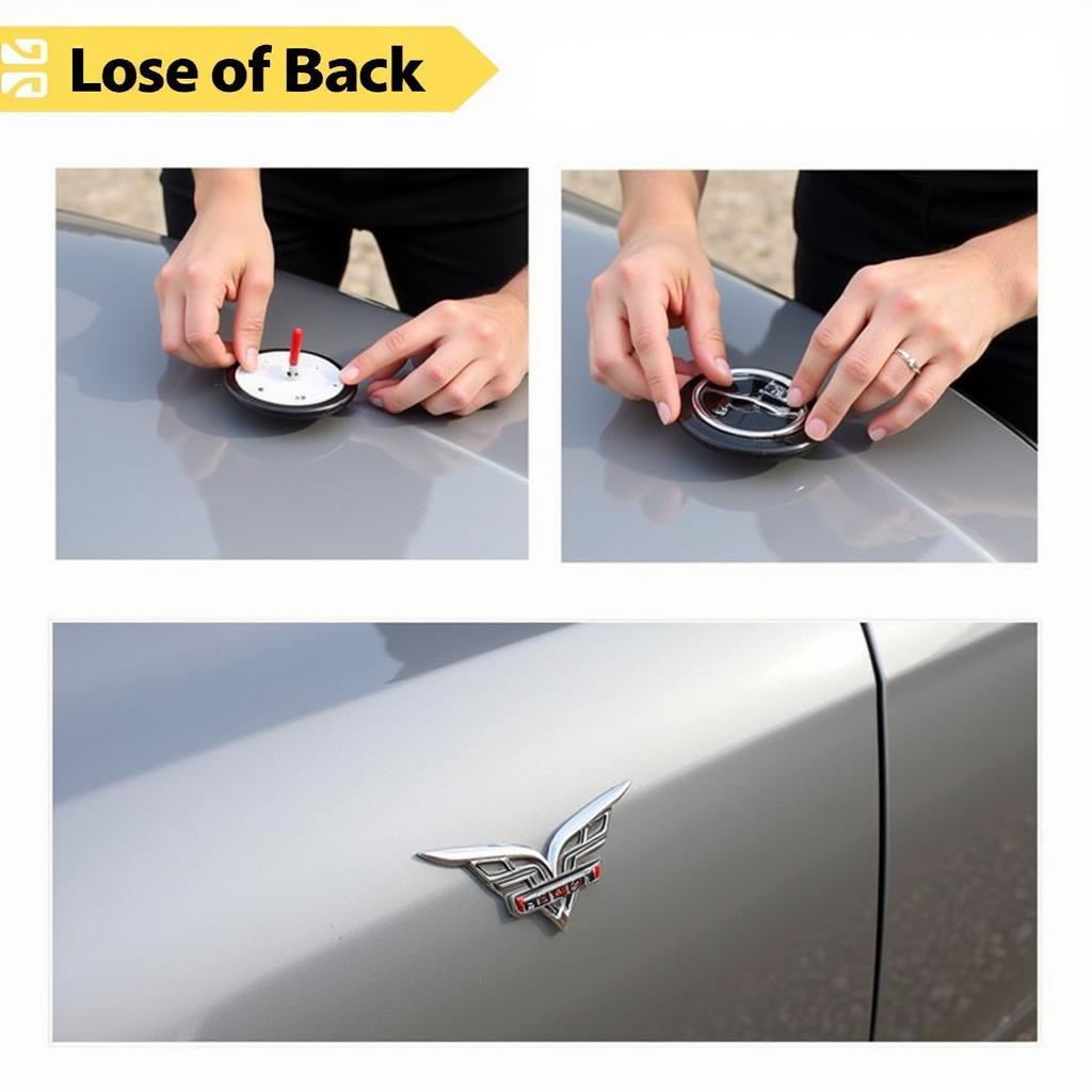 Reattaching a loose car emblem using adhesive