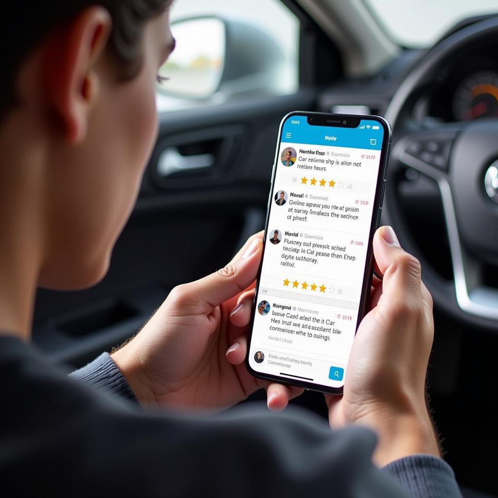 Checking online reviews for reliable car maintenance shops.